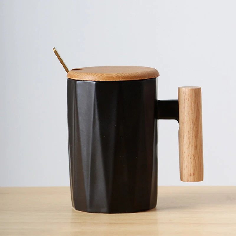 Wooden handle ceramic coffee mug,literary teacup Office Coffee Milk Cup Nordic Small Fresh Hand Ceramic Cup Drinkware gift 400ml - Image 3