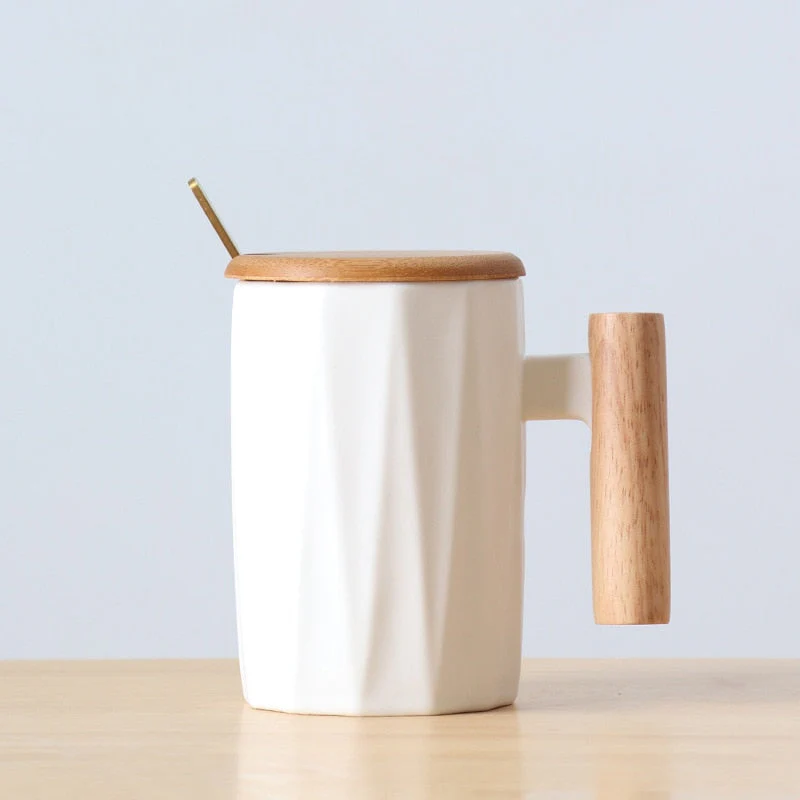 Wooden handle ceramic coffee mug,literary teacup Office Coffee Milk Cup Nordic Small Fresh Hand Ceramic Cup Drinkware gift 400ml - Image 4
