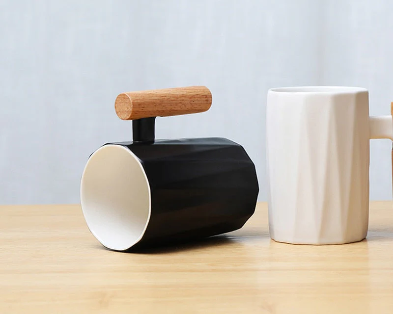 Wooden handle ceramic coffee mug,literary teacup Office Coffee Milk Cup Nordic Small Fresh Hand Ceramic Cup Drinkware gift 400ml - Image 7
